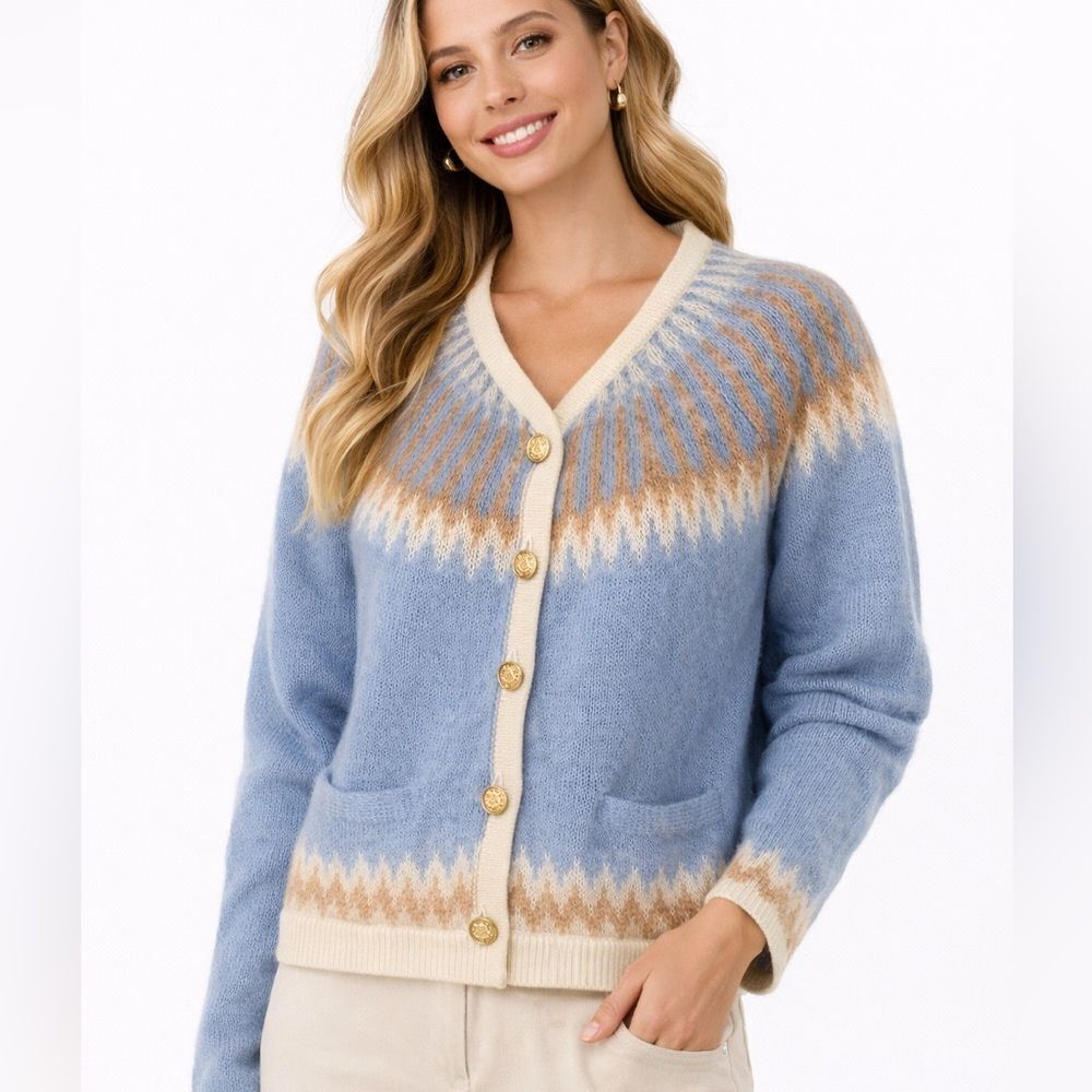 J. Crew Fair Isle Alpaca Blend Cardigan Sweater